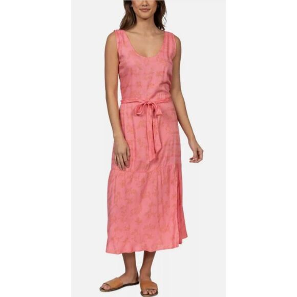 Hurley Womens Monroe High Slit Blouson Maxi Dress Pink Gold Large - Picture 1 of 9